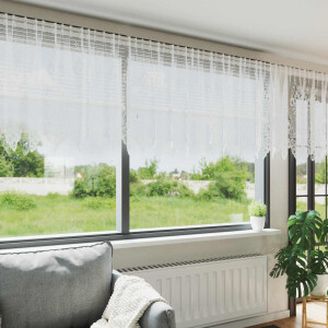 vidaXL Kantgordijn met gordijnen Bloemen Wit 80 x 1200 cm Polyester