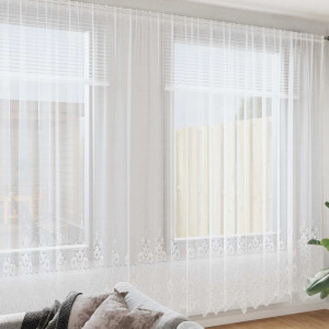 vidaXL Kantgordijn met gordijnen Bloemen Wit 260 x 1200 cm Polyester