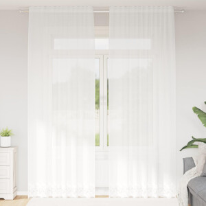 vidaXL Kantgordijn met gordijnen Bloemen Wit 280 x 150 cm Polyester