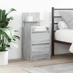 vidaXL Nachtkastje met 2 lades 38x34x80 cm grijs sonoma eikenkleurig