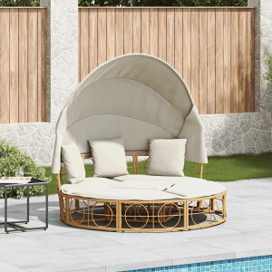 vidaXL Loungebed voor buiten met luifel en kussens poly rattan