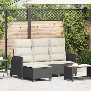 vidaXL Verstelbare tuinbank met kussens L-vormig poly rattan zwart