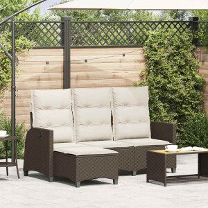 vidaXL Verstelbare tuinbank met kussens L-vormig poly rattan bruin