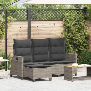 vidaXL Verstelbare tuinbank met kussens L-vormig poly rattan grijs
