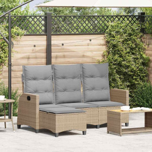 vidaXL Verstelbare tuinbank met kussens L-vormig beige poly rattan