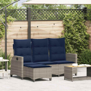 vidaXL Verstelbare tuinbank met kussens L-vormig poly rattan grijs