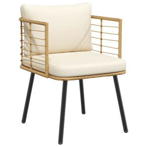 vidaXL Tuinstoel met kussens poly rattan naturel