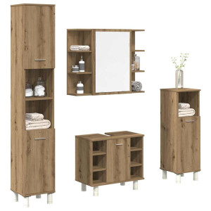 vidaXL 4-delige Badkamermeubelset bewerkt hout artisanaal eikenkleur
