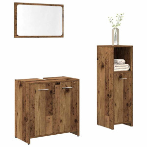 vidaXL 3-delige Badkamermeubelset bewerkt hout oud houtkleurig