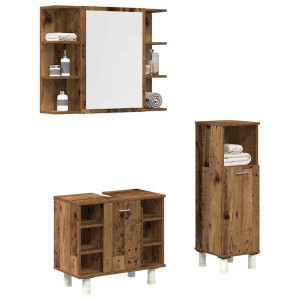 vidaXL 3-delige Badkamermeubelset bewerkt hout oud houtkleurig