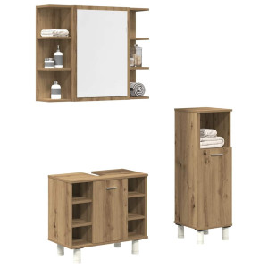 vidaXL 3-delige Badkamermeubelset bewerkt hout artisanaal eikenkleur