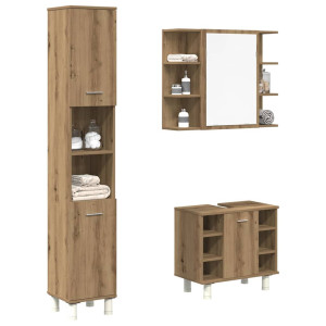 vidaXL 3-delige Badkamermeubelset bewerkt hout artisanaal eikenkleur