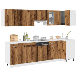 vidaXL 11-delige Keukenkastenset Lyon bewerkt hout oud houtkleurig