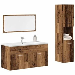 vidaXL 3-delige Badkamermeubelset bewerkt hout oud houtkleurig