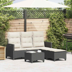 vidaXL 3-delige Tuinbankstel met kussens L-vormig poly rattan zwart