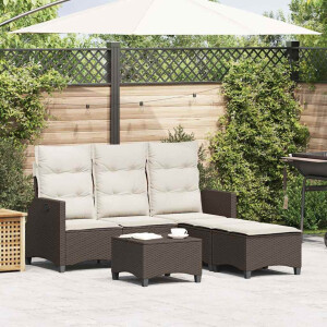vidaXL 3-delige Tuinbankstel met kussens L-vormig poly rattan bruin