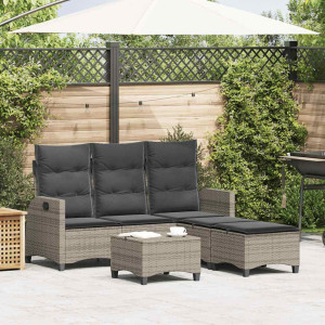 vidaXL 3-delige Tuinbankstel met kussens L-vormig poly rattan grijs