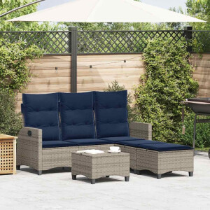 vidaXL 3-delige Tuinbankstel met kussens L-vormig poly rattan grijs