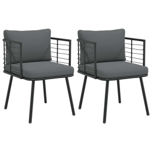 vidaXL Tuinstoelen 2 st met kussens poly rattan zwart