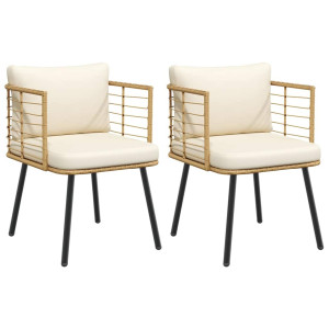 vidaXL Tuinstoelen 2 st met kussens poly rattan naturel