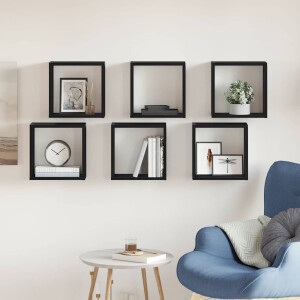 vidaXL Wandschappen kubus 6 st 30x15x30 cm bewerkt hout zwart eiken