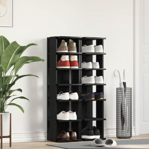 vidaXL Schoenenkasten 2 st 25x27x102 cm bewerkt hout zwart eikenkleur