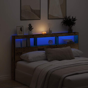vidaXL Hoofdbordkast met LED 180x17x102 cm oud hout