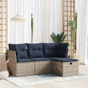 vidaXL 4-delige Loungeset met kussens poly rattan grijs