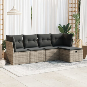 vidaXL 5-delige Loungeset met kussens poly rattan grijs