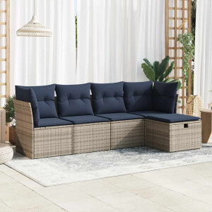 vidaXL 5-delige Loungeset met kussens poly rattan grijs