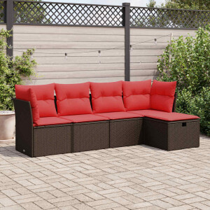 vidaXL 5-delige Loungeset met kussens poly rattan bruin