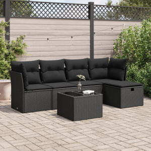 vidaXL 6-delige Loungeset met kussens poly rattan zwart