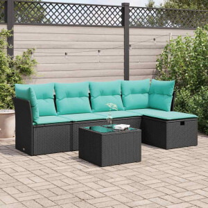 vidaXL 6-delige Loungeset met kussens poly rattan zwart