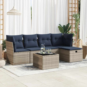 vidaXL 6-delige Loungeset met kussens poly rattan grijs