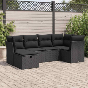 vidaXL 6-delige Loungeset met kussens poly rattan zwart
