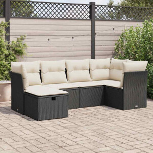 vidaXL 6-delige Loungeset met kussens poly rattan zwart