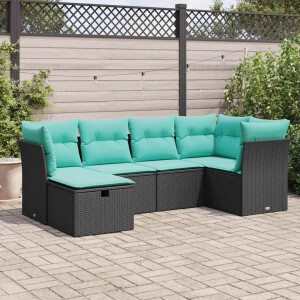 vidaXL 6-delige Loungeset met kussens poly rattan zwart