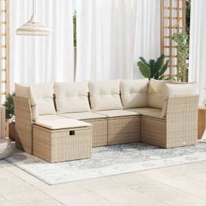vidaXL 6-delige Loungeset met kussens poly rattan beige