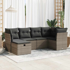vidaXL 6-delige Loungeset met kussens poly rattan grijs