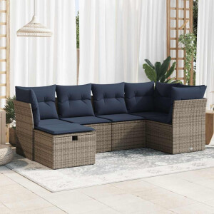 vidaXL 6-delige Loungeset met kussens poly rattan grijs