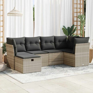 vidaXL 6-delige Loungeset met kussens poly rattan lichtgrijs
