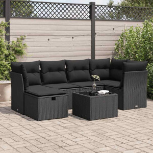 vidaXL 7-delige Loungeset met kussens poly rattan zwart