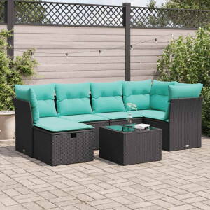 vidaXL 7-delige Loungeset met kussens poly rattan zwart