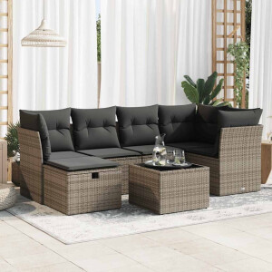 vidaXL 7-delige Loungeset met kussens poly rattan grijs