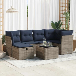 vidaXL 7-delige Loungeset met kussens poly rattan grijs