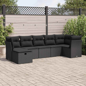 vidaXL 7-delige Loungeset met kussens poly rattan zwart