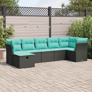 vidaXL 7-delige Loungeset met kussens poly rattan zwart