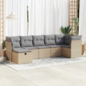vidaXL 7-delige Loungeset met kussens poly rattan beige