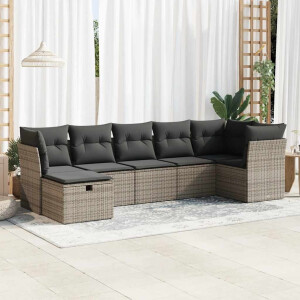 vidaXL 7-delige Loungeset met kussens poly rattan grijs