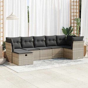 vidaXL 7-delige Loungeset met kussens poly rattan lichtgrijs